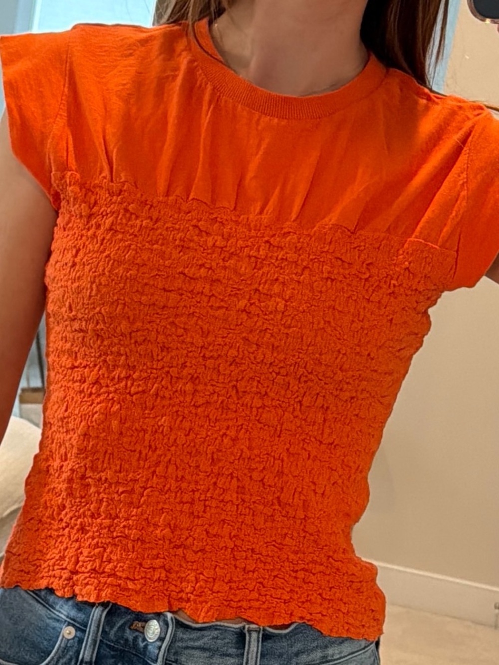 Maeve Women’s Orange Smocked Short Sleeve Top